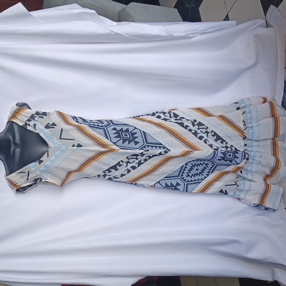 Sophia Made in Italy Chic Blue, Brown & White Midi Dress, Fits 2-8, Stretchy - Picture 5 of 9